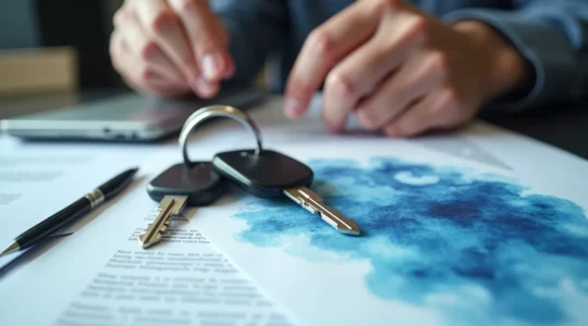 Concepto visual representando la necesidad de seguro temporal para vehículos, mostrando documentos y llaves de coche