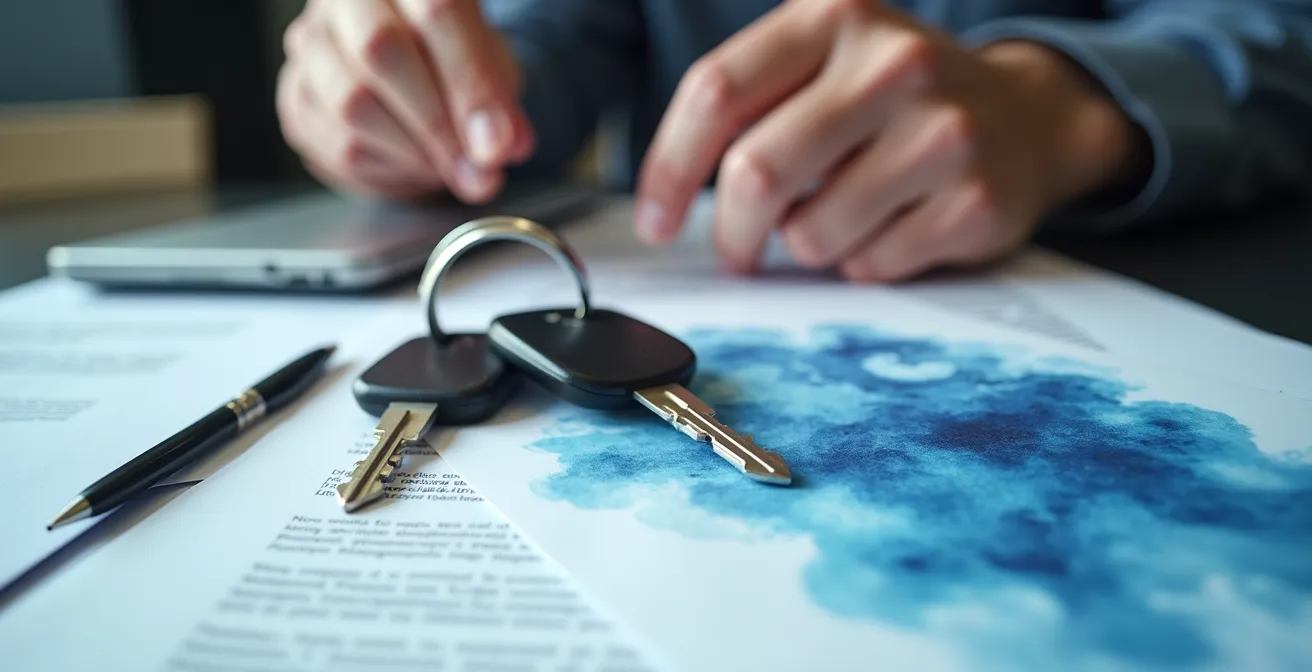 Concepto visual representando la necesidad de seguro temporal para vehículos, mostrando documentos y llaves de coche